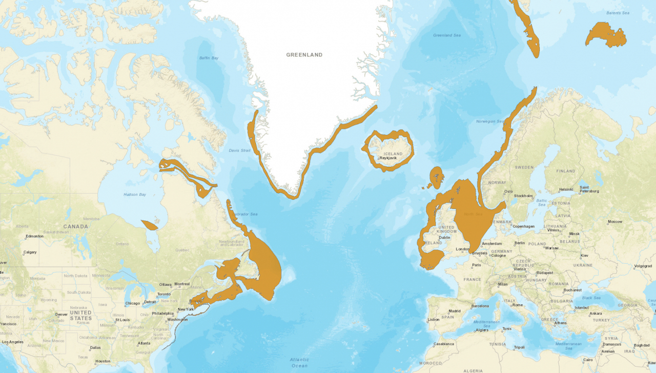 map of North Atlantic Ocean