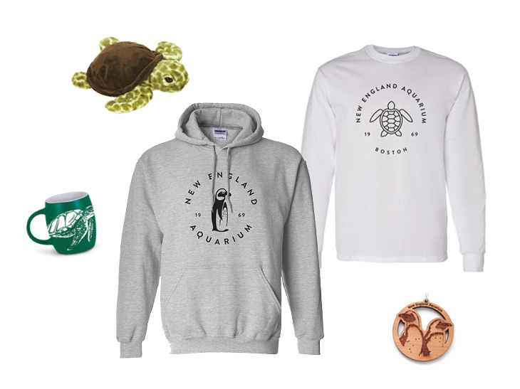 Aquarium items, like sweatshirts, ornaments, mugs, and more are available for purchase online