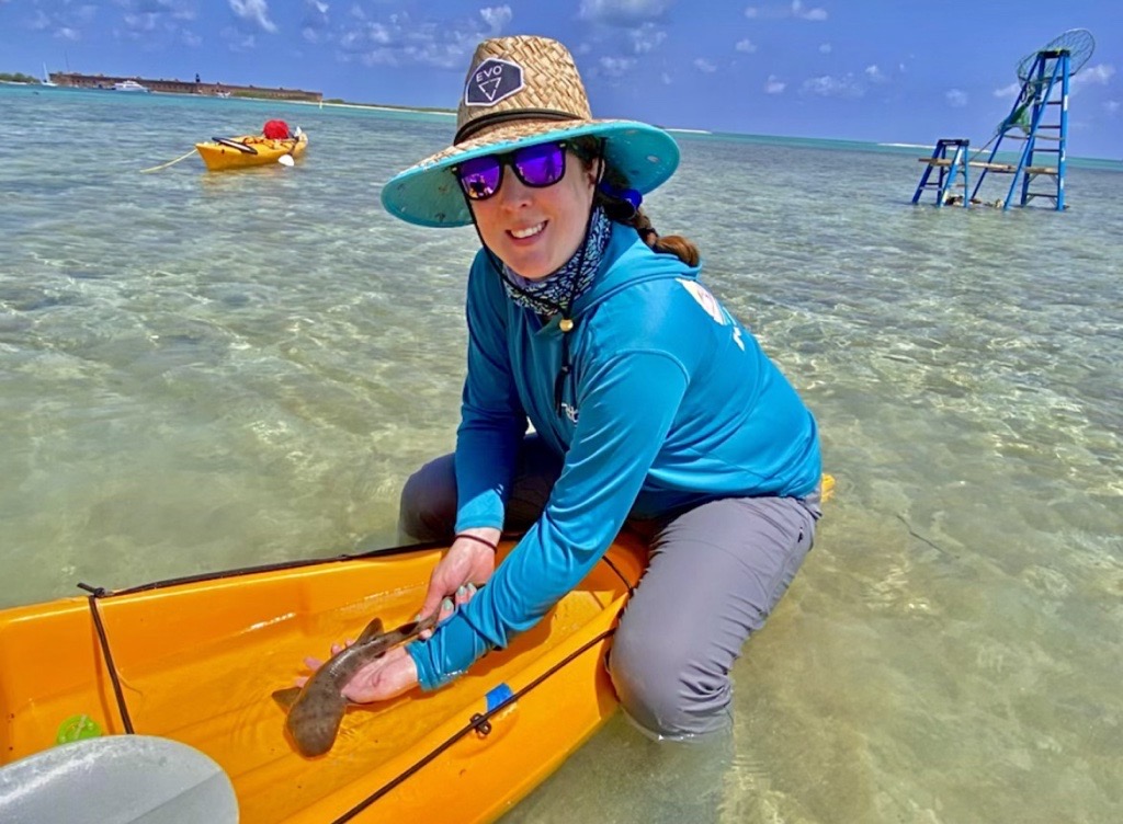 Lindsay conducting field research on nurse sharks in the Dry Tortugas, Florida