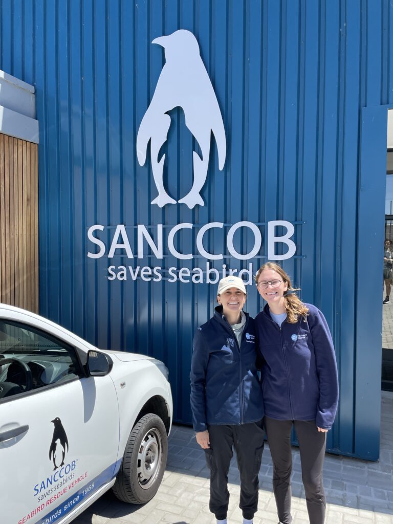 Emily and Christina visiting the Southern African Foundation for the Conservation of Coastal Birds (SANCCOB) rehabilitation and education center.