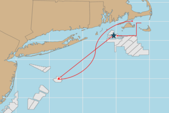 A map depicting the path of travel of a tagged black sea bass.