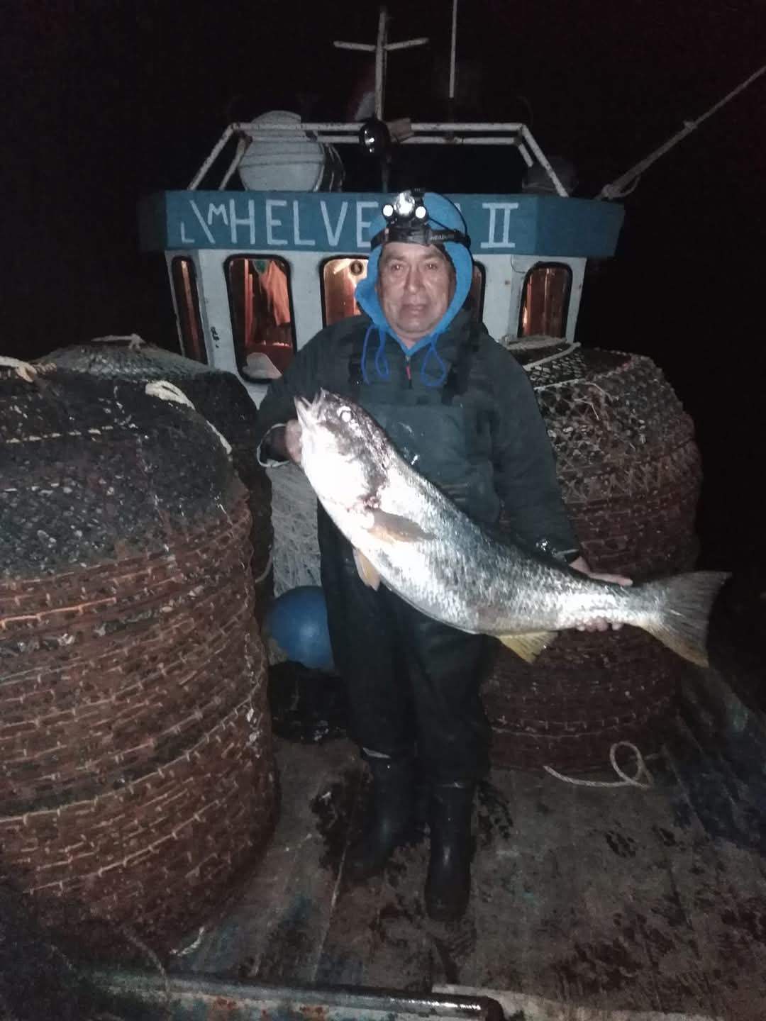 A member of the Comité Productivo de Extractores de Jaibas de Ancud holding a fish. 